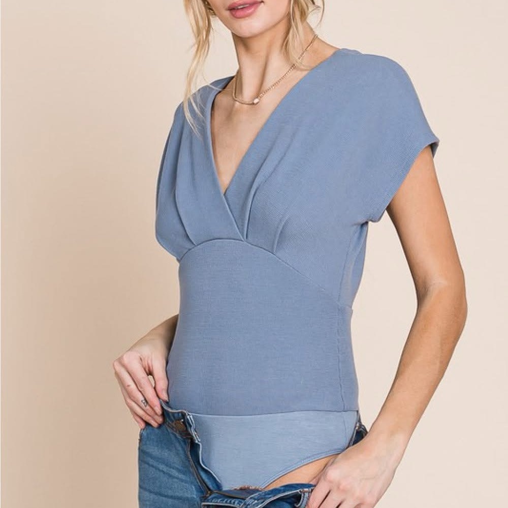 Blue Women's Deep V Bodysuit